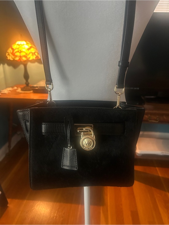 Michael Kors Handbags - Michael Kors Black Pebbled Leather Satchel with Gold-Tone Padlock